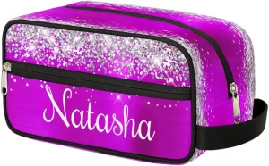 Personalized Gift Travel Makeup Bag for Women Girls, Cosmetic Bag Make Up Bag Organizer Toiletry Bag Christmas Birthday Mother's Day Gift Silver Glitter Purple