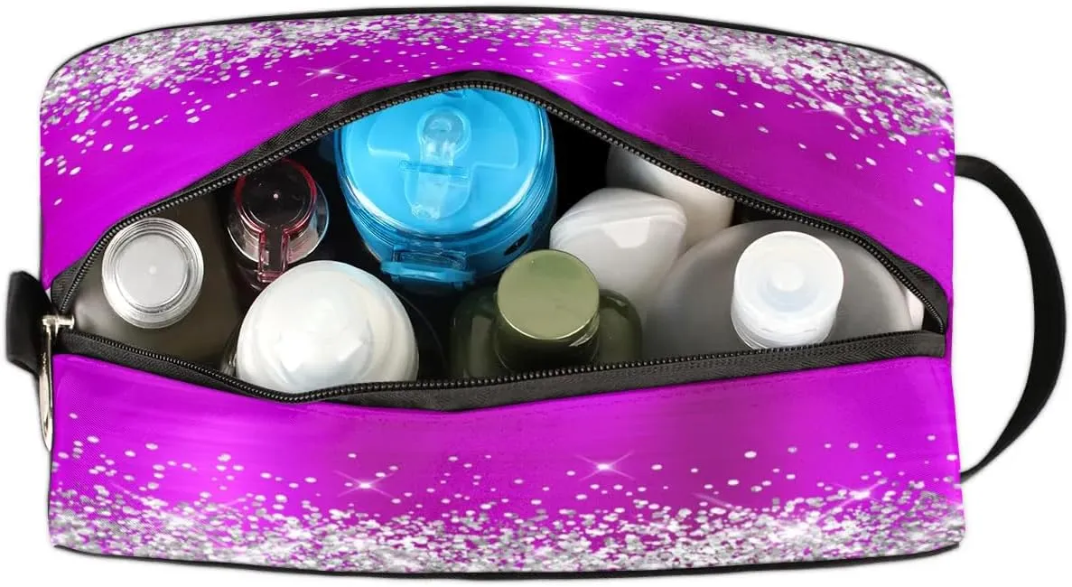 Personalized Gift Travel Makeup Bag for Women Girls, Cosmetic Bag Make Up Bag Organizer Toiletry Bag Christmas Birthday Mother's Day Gift Silver Glitter Purple