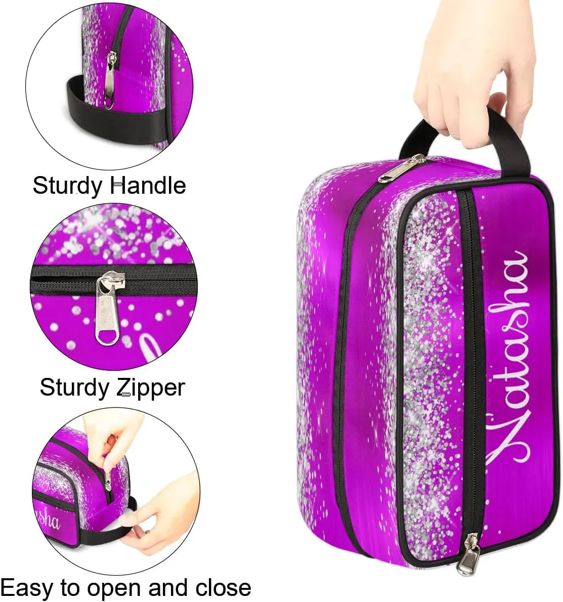 Personalized Gift Travel Makeup Bag for Women Girls, Cosmetic Bag Make Up Bag Organizer Toiletry Bag Christmas Birthday Mother's Day Gift Silver Glitter Purple
