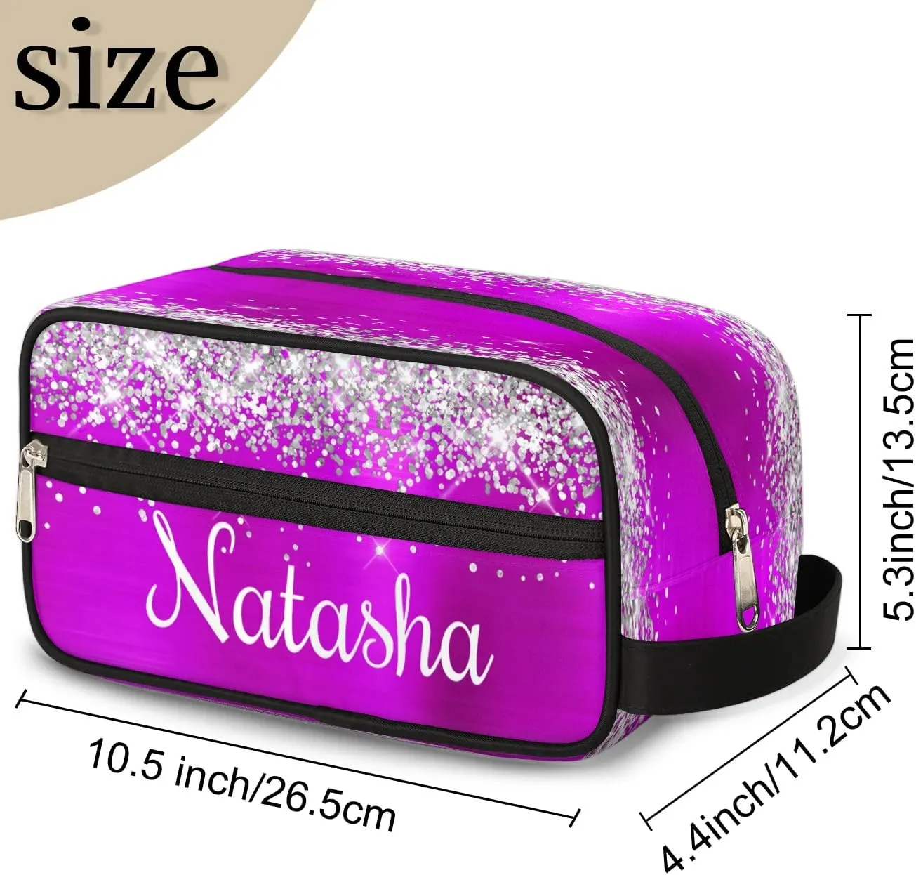 Personalized Gift Travel Makeup Bag for Women Girls, Cosmetic Bag Make Up Bag Organizer Toiletry Bag Christmas Birthday Mother's Day Gift Silver Glitter Purple