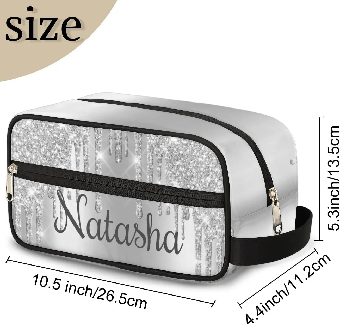 Personalized Gift Travel Makeup Bag for Women Girls, Cosmetic Bag Make Up Bag Organizer Toiletry Bag Christmas Birthday Mother's Day Gift Sliver Glitter