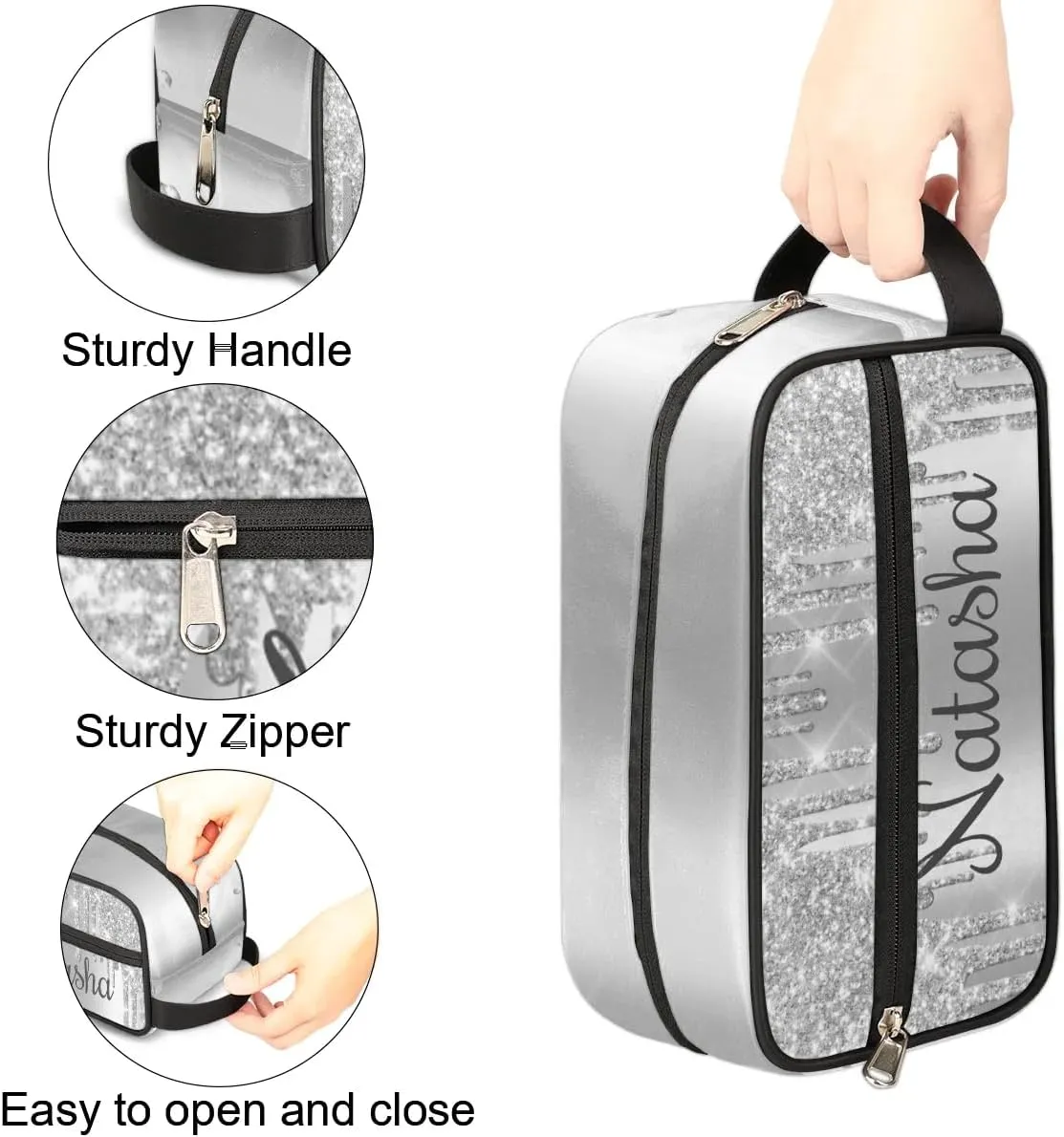 Personalized Gift Travel Makeup Bag for Women Girls, Cosmetic Bag Make Up Bag Organizer Toiletry Bag Christmas Birthday Mother's Day Gift Sliver Glitter