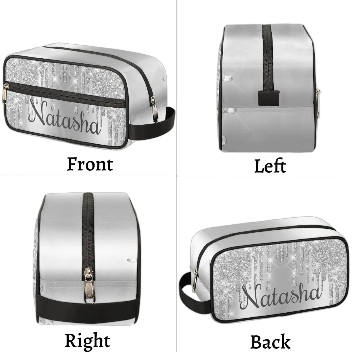 Personalized Gift Travel Makeup Bag for Women Girls, Cosmetic Bag Make Up Bag Organizer Toiletry Bag Christmas Birthday Mother's Day Gift Sliver Glitter