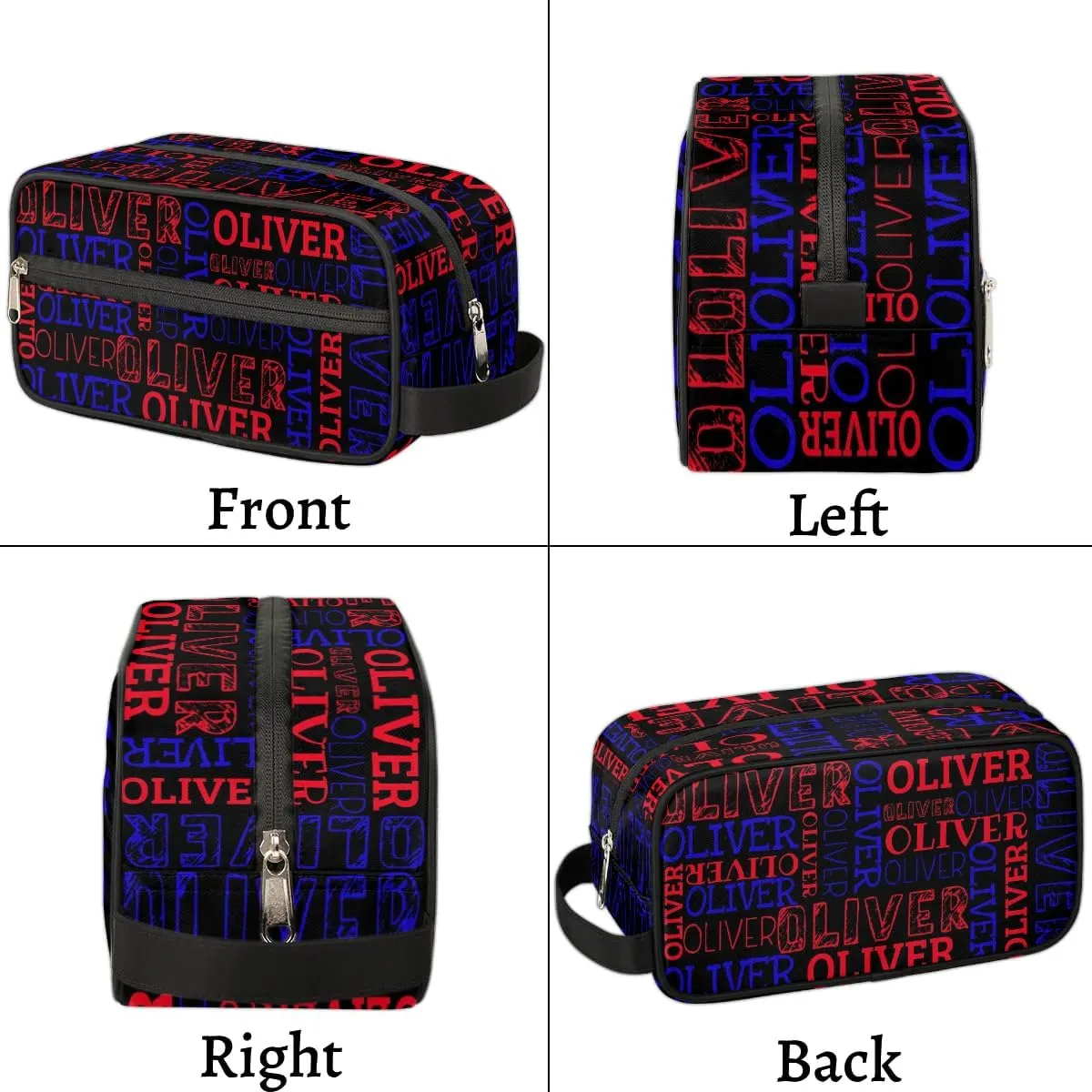 Personalized Gift Travel Makeup Bag for Women Man, Custom Cosmetic Bag Make Up Bag Organizer Toiletry Bag Christmas Birthday Gift for Girls Boys Black Red Blue Text