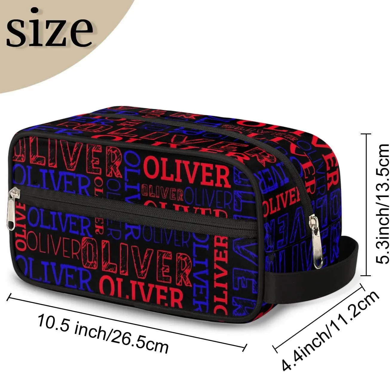 Personalized Gift Travel Makeup Bag for Women Man, Custom Cosmetic Bag Make Up Bag Organizer Toiletry Bag Christmas Birthday Gift for Girls Boys Black Red Blue Text