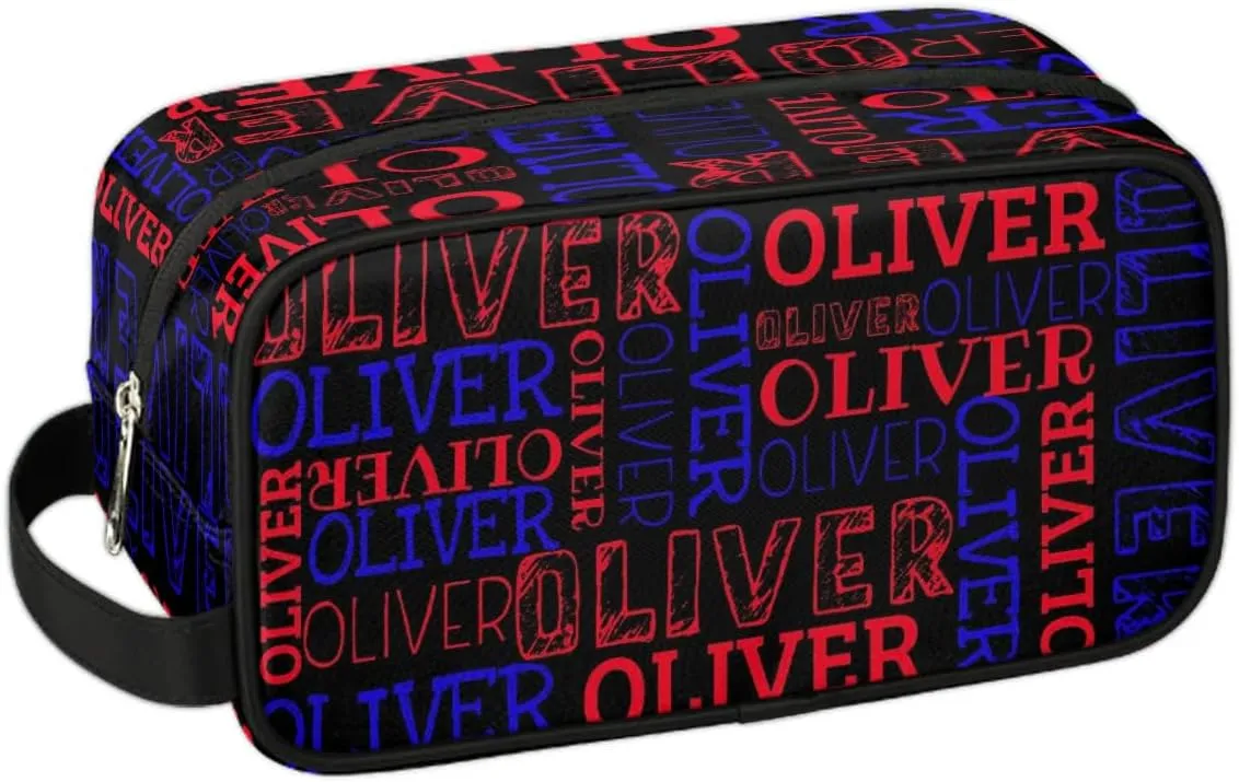 Personalized Gift Travel Makeup Bag for Women Man, Custom Cosmetic Bag Make Up Bag Organizer Toiletry Bag Christmas Birthday Gift for Girls Boys Black Red Blue Text