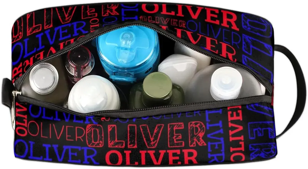 Personalized Gift Travel Makeup Bag for Women Man, Custom Cosmetic Bag Make Up Bag Organizer Toiletry Bag Christmas Birthday Gift for Girls Boys Black Red Blue Text