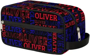 Personalized Gift Travel Makeup Bag for Women Man, Custom Cosmetic Bag Make Up Bag Organizer Toiletry Bag Christmas Birthday Gift for Girls Boys Black Red Blue Text