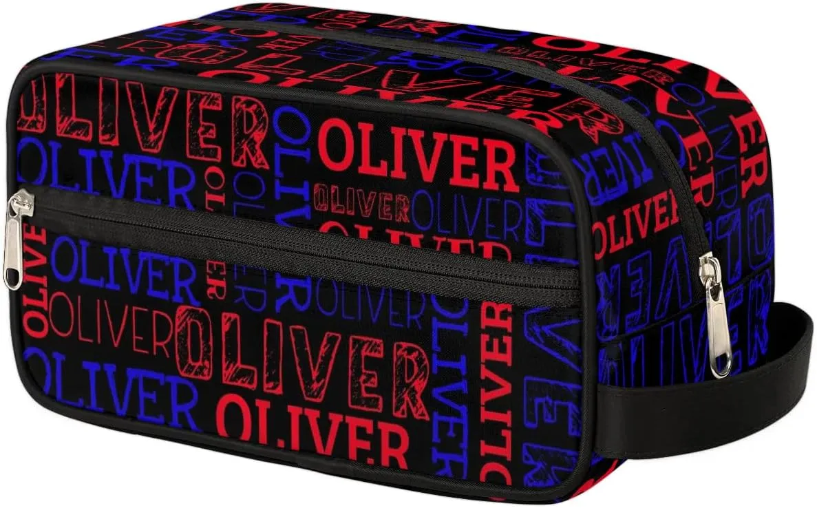 Personalized Gift Travel Makeup Bag for Women Man, Custom Cosmetic Bag Make Up Bag Organizer Toiletry Bag Christmas Birthday Gift for Girls Boys Black Red Blue Text