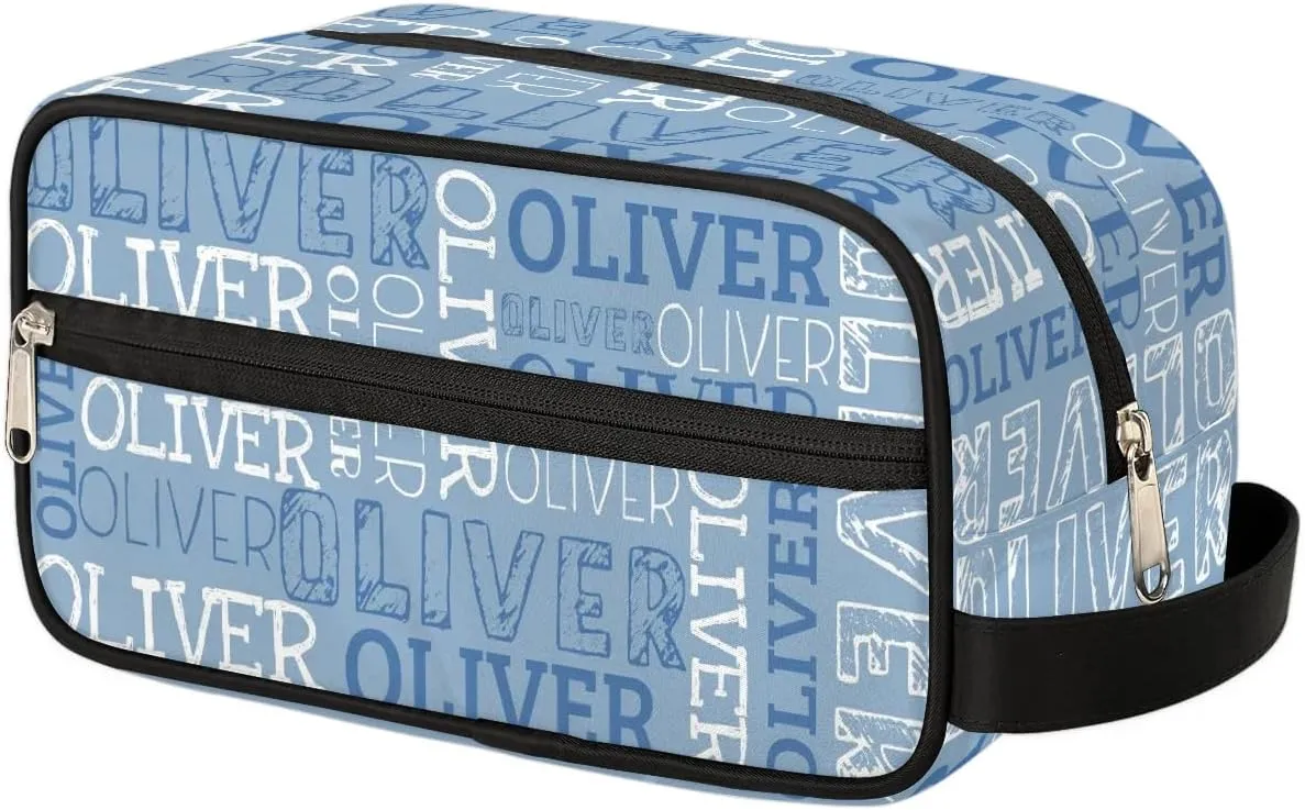 Personalized Gift Travel Makeup Bag for Women Man, Custom Cosmetic Bag Make Up Bag Organizer Toiletry Bag Christmas Birthday Gift for Girls Boys Blue White Text