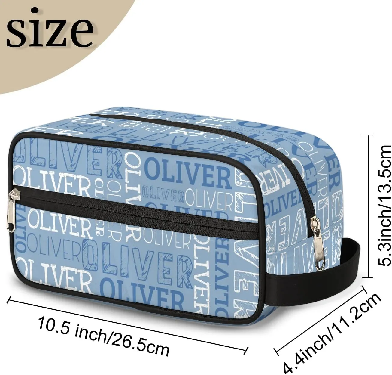 Personalized Gift Travel Makeup Bag for Women Man, Custom Cosmetic Bag Make Up Bag Organizer Toiletry Bag Christmas Birthday Gift for Girls Boys Blue White Text