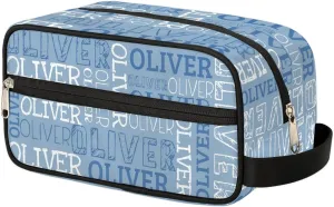 Personalized Gift Travel Makeup Bag for Women Man, Custom Cosmetic Bag Make Up Bag Organizer Toiletry Bag Christmas Birthday Gift for Girls Boys Blue White Text