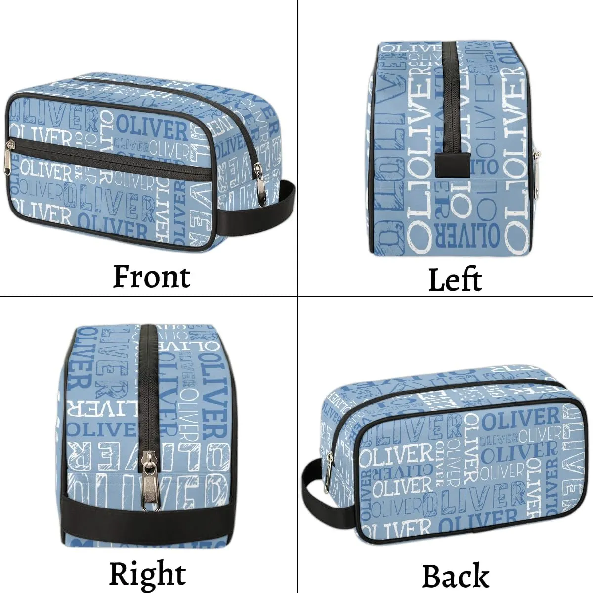Personalized Gift Travel Makeup Bag for Women Man, Custom Cosmetic Bag Make Up Bag Organizer Toiletry Bag Christmas Birthday Gift for Girls Boys Blue White Text