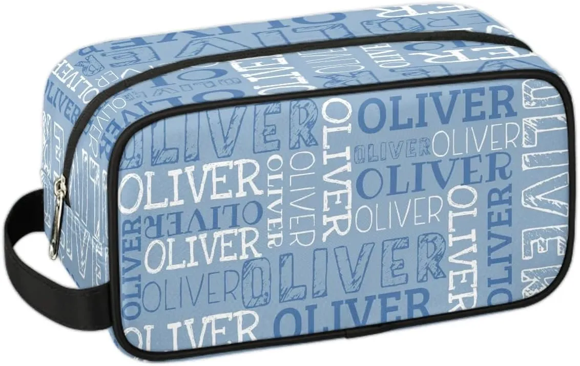Personalized Gift Travel Makeup Bag for Women Man, Custom Cosmetic Bag Make Up Bag Organizer Toiletry Bag Christmas Birthday Gift for Girls Boys Blue White Text