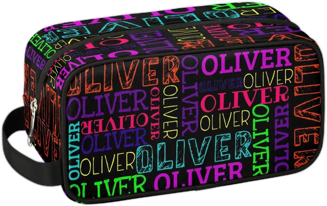 Personalized Gift Travel Makeup Bag for Women Man, Custom Cosmetic Bag Make Up Bag Organizer Toiletry Bag Christmas Birthday Gift for Girls Boys Colorful Black Text