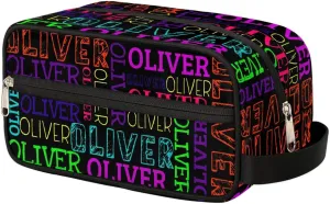 Personalized Gift Travel Makeup Bag for Women Man, Custom Cosmetic Bag Make Up Bag Organizer Toiletry Bag Christmas Birthday Gift for Girls Boys Colorful Black Text
