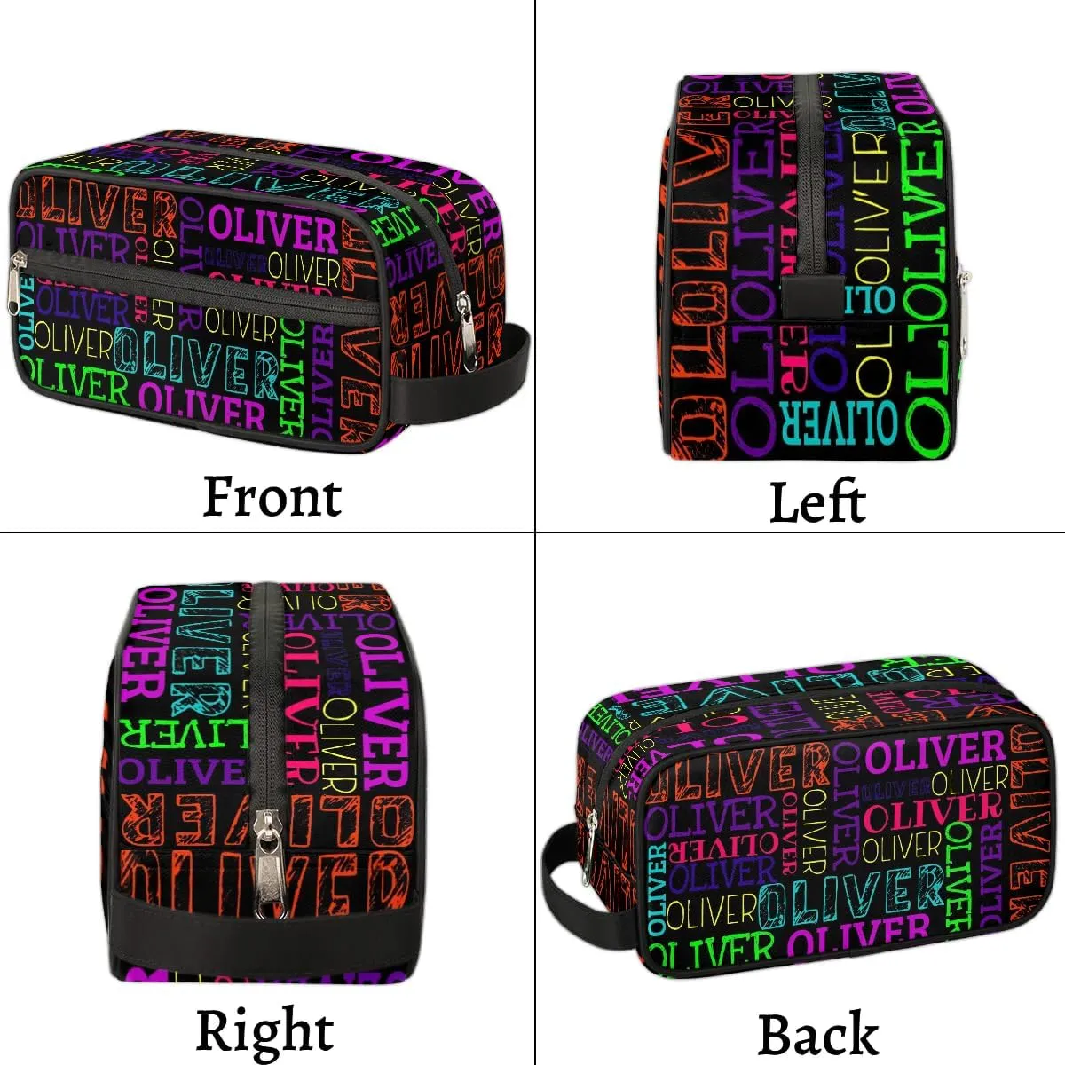 Personalized Gift Travel Makeup Bag for Women Man, Custom Cosmetic Bag Make Up Bag Organizer Toiletry Bag Christmas Birthday Gift for Girls Boys Colorful Black Text