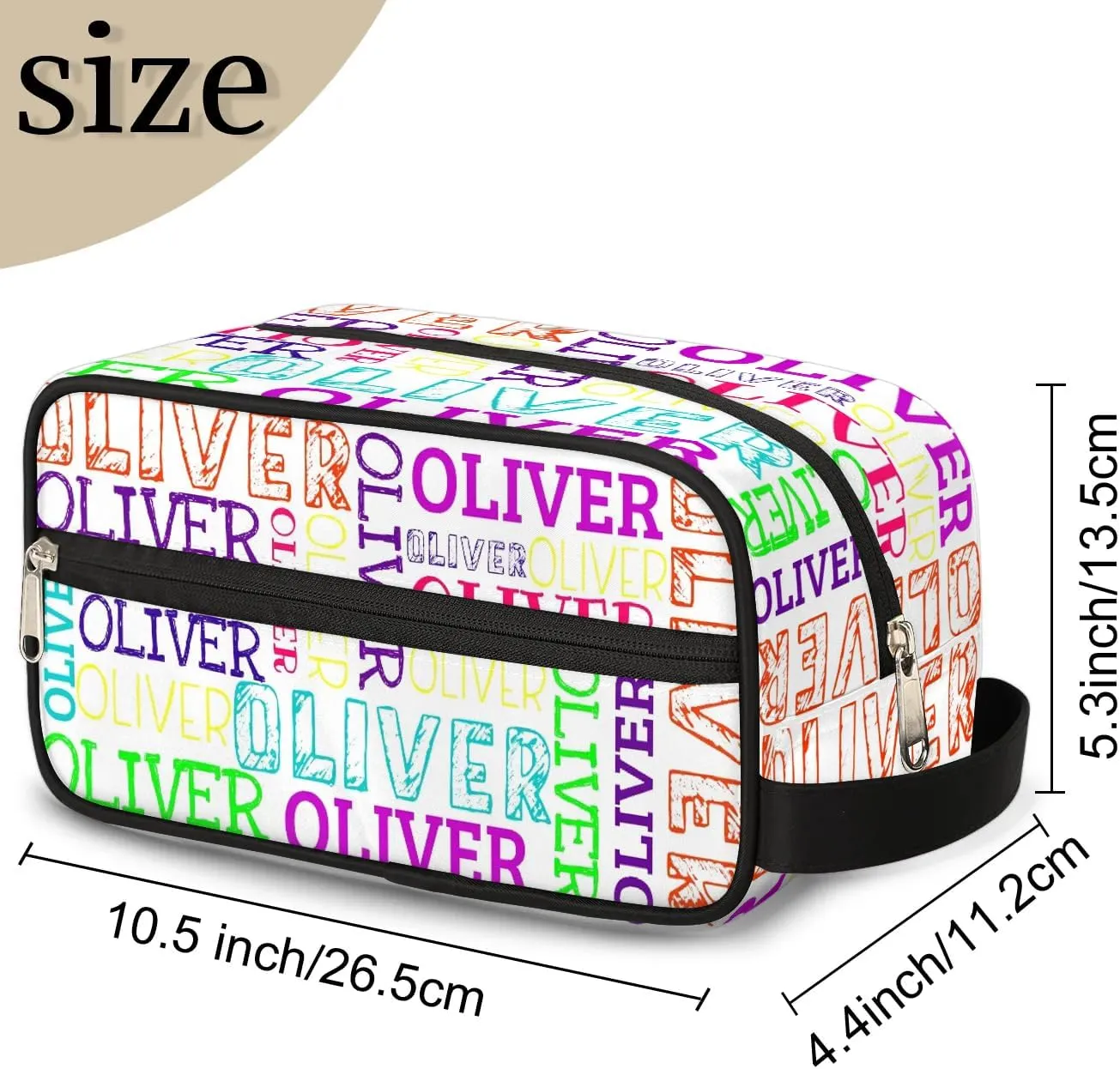 Personalized Gift Travel Makeup Bag for Women Man, Custom Cosmetic Bag Make Up Bag Organizer Toiletry Bag Christmas Birthday Gift for Girls Boys Colorful White Text