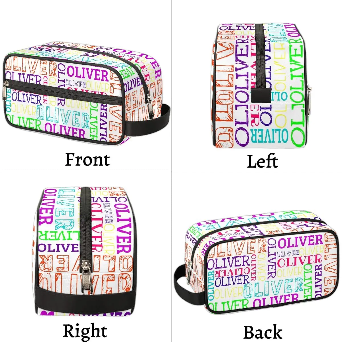 Personalized Gift Travel Makeup Bag for Women Man, Custom Cosmetic Bag Make Up Bag Organizer Toiletry Bag Christmas Birthday Gift for Girls Boys Colorful White Text