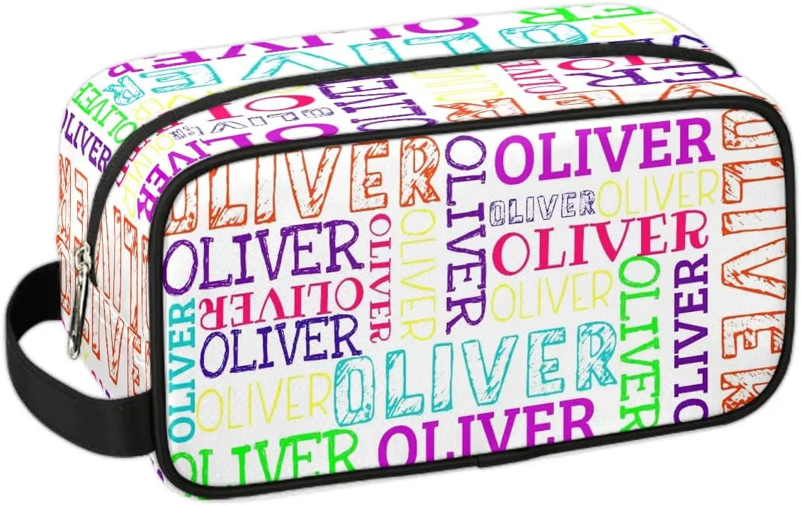 Personalized Gift Travel Makeup Bag for Women Man, Custom Cosmetic Bag Make Up Bag Organizer Toiletry Bag Christmas Birthday Gift for Girls Boys Colorful White Text