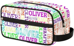 Personalized Gift Travel Makeup Bag for Women Man, Custom Cosmetic Bag Make Up Bag Organizer Toiletry Bag Christmas Birthday Gift for Girls Boys Colorful White Text