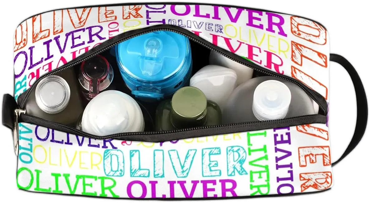 Personalized Gift Travel Makeup Bag for Women Man, Custom Cosmetic Bag Make Up Bag Organizer Toiletry Bag Christmas Birthday Gift for Girls Boys Colorful White Text