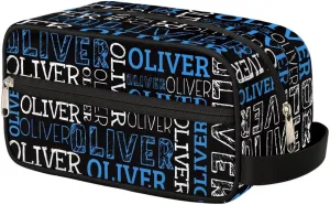 Personalized Gift Travel Makeup Bag for Women Man, Custom Cosmetic Bag Make Up Bag Organizer Toiletry Bag Christmas Birthday Gift for Girls Boys Dark Blue White Black Text