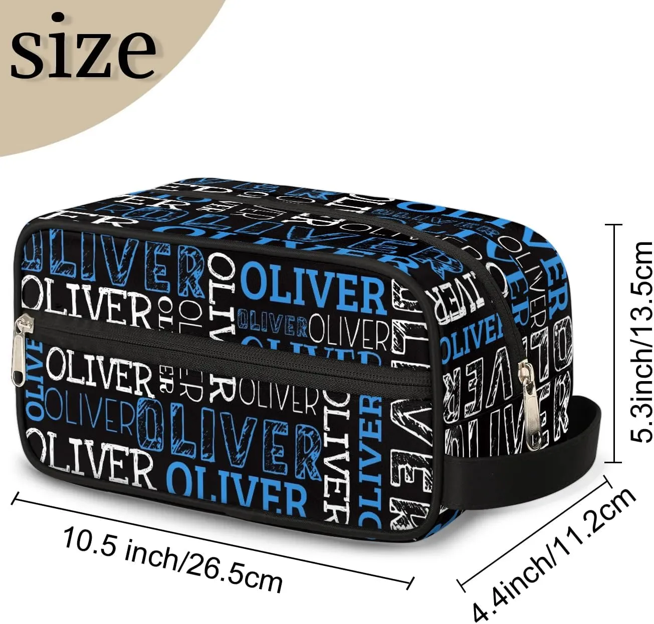 Personalized Gift Travel Makeup Bag for Women Man, Custom Cosmetic Bag Make Up Bag Organizer Toiletry Bag Christmas Birthday Gift for Girls Boys Dark Blue White Black Text