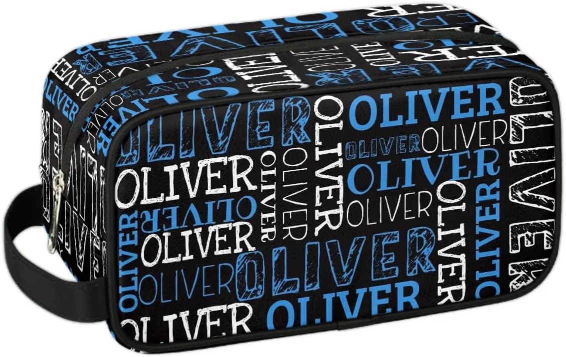 Personalized Gift Travel Makeup Bag for Women Man, Custom Cosmetic Bag Make Up Bag Organizer Toiletry Bag Christmas Birthday Gift for Girls Boys Dark Blue White Black Text