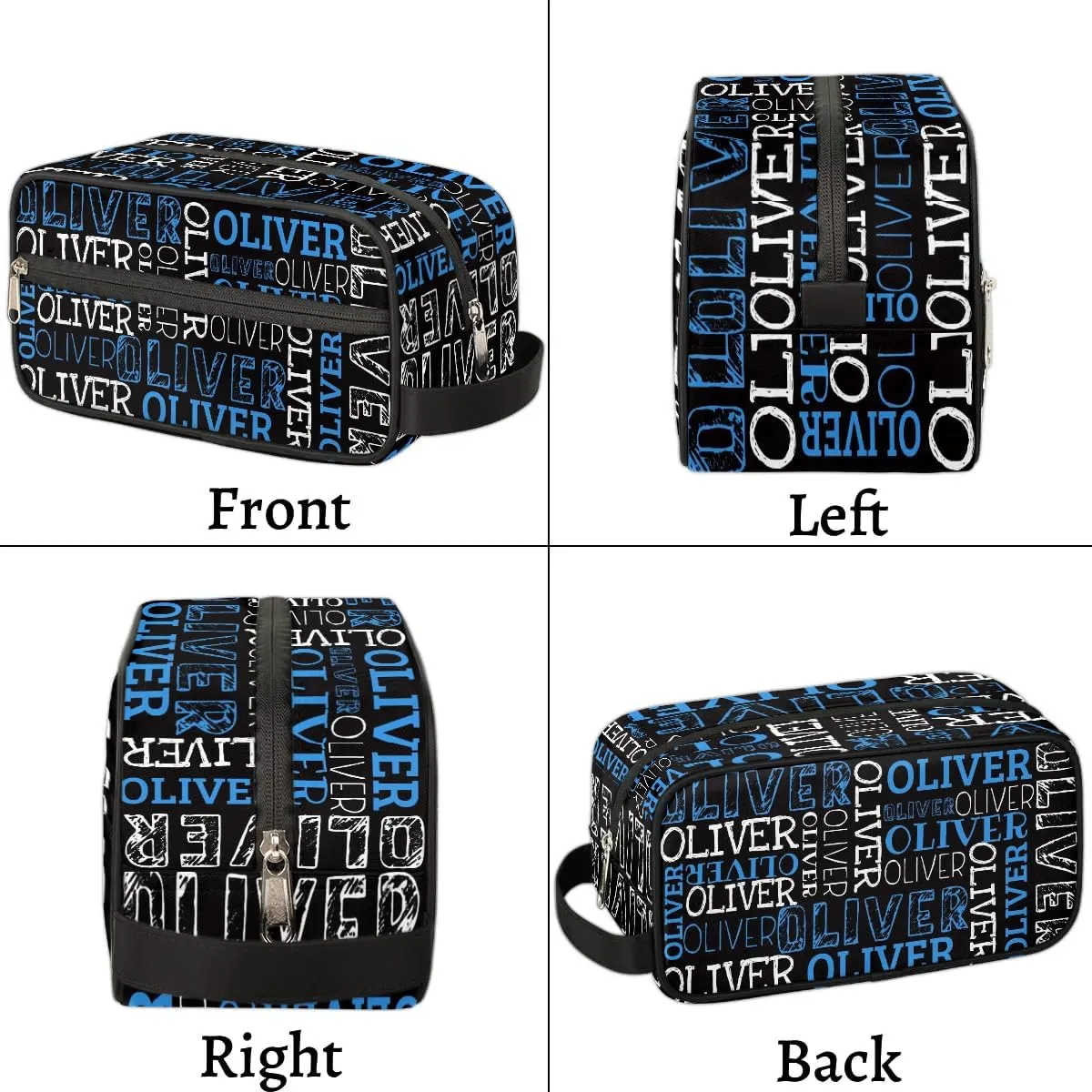 Personalized Gift Travel Makeup Bag for Women Man, Custom Cosmetic Bag Make Up Bag Organizer Toiletry Bag Christmas Birthday Gift for Girls Boys Dark Blue White Black Text