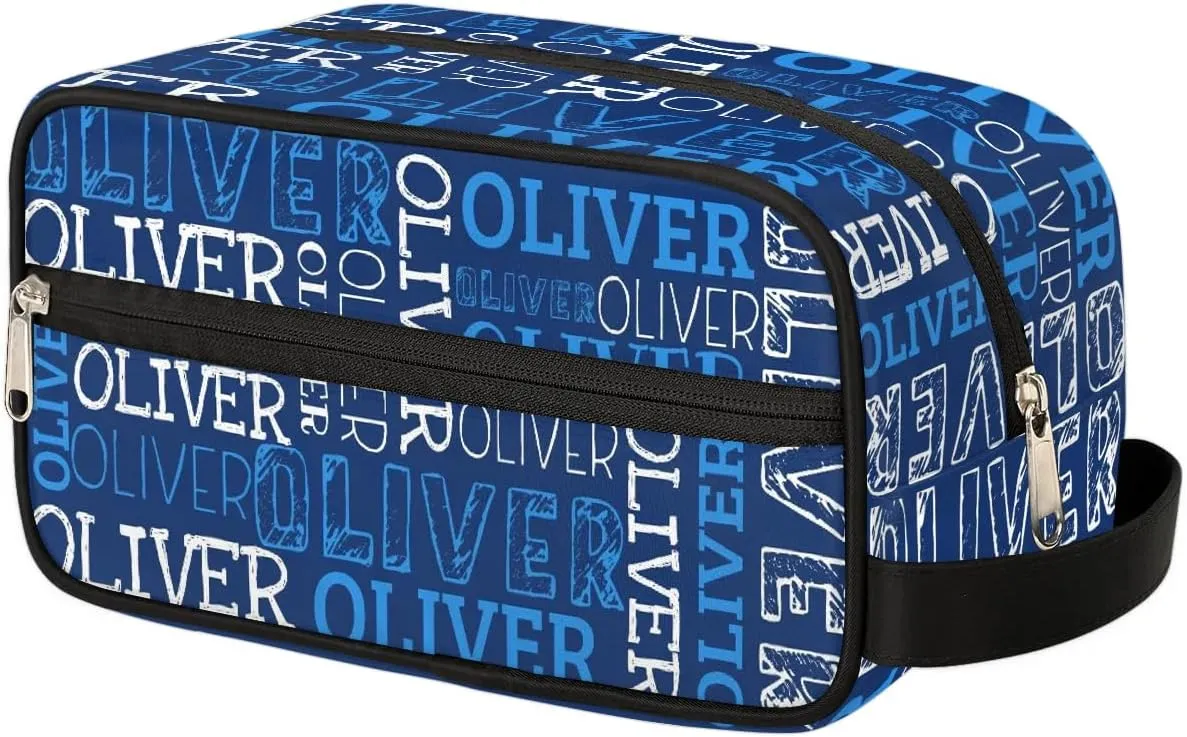 Personalized Gift Travel Makeup Bag for Women Man, Custom Cosmetic Bag Make Up Bag Organizer Toiletry Bag Christmas Birthday Gift for Girls Boys Dark Blue White Text