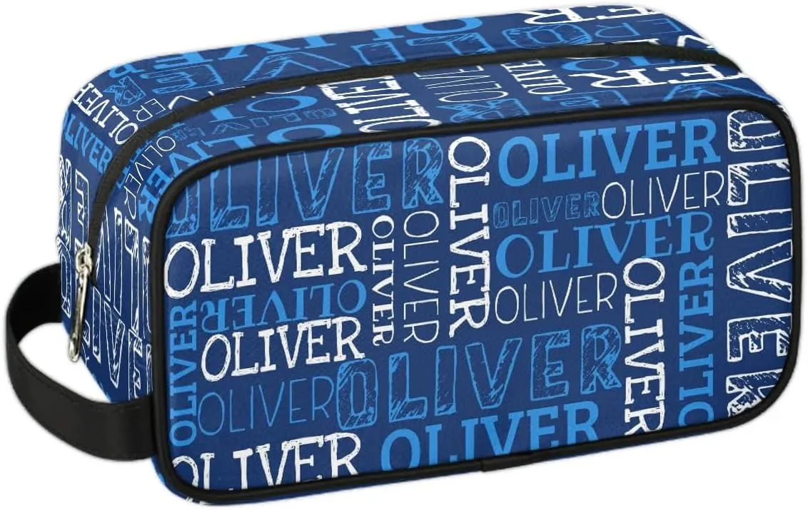 Personalized Gift Travel Makeup Bag for Women Man, Custom Cosmetic Bag Make Up Bag Organizer Toiletry Bag Christmas Birthday Gift for Girls Boys Dark Blue White Text