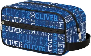 Personalized Gift Travel Makeup Bag for Women Man, Custom Cosmetic Bag Make Up Bag Organizer Toiletry Bag Christmas Birthday Gift for Girls Boys Dark Blue White Text