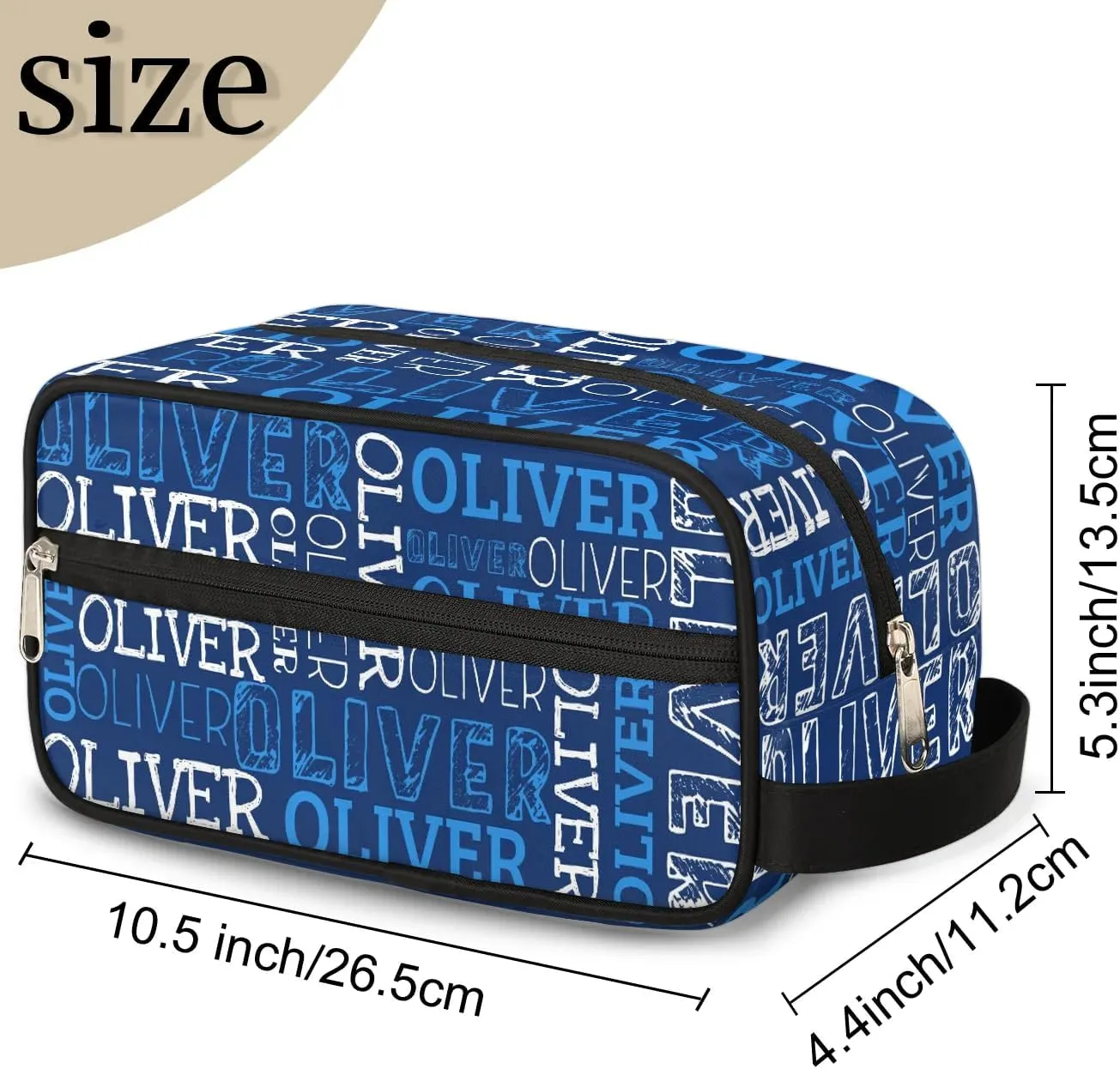 Personalized Gift Travel Makeup Bag for Women Man, Custom Cosmetic Bag Make Up Bag Organizer Toiletry Bag Christmas Birthday Gift for Girls Boys Dark Blue White Text