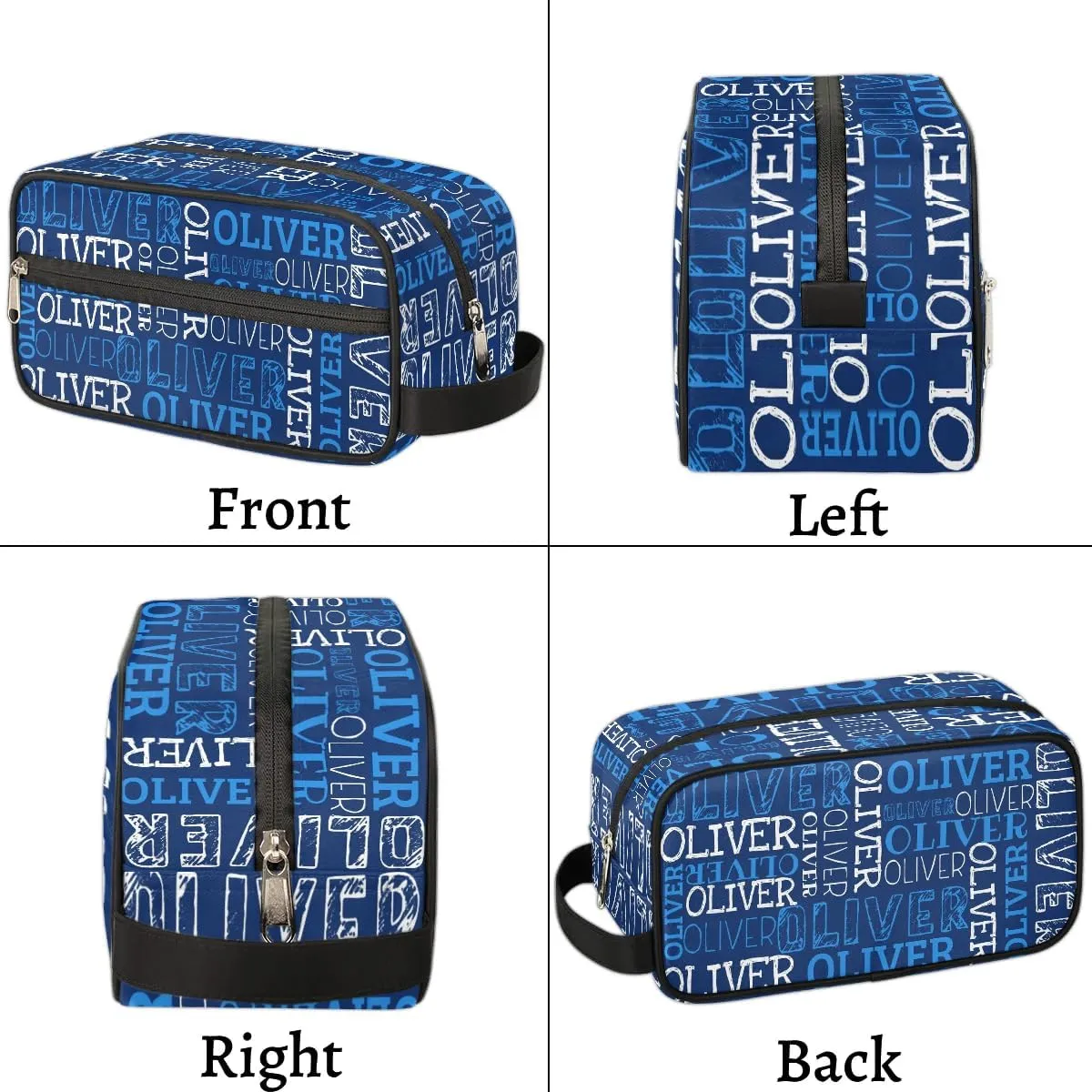 Personalized Gift Travel Makeup Bag for Women Man, Custom Cosmetic Bag Make Up Bag Organizer Toiletry Bag Christmas Birthday Gift for Girls Boys Dark Blue White Text