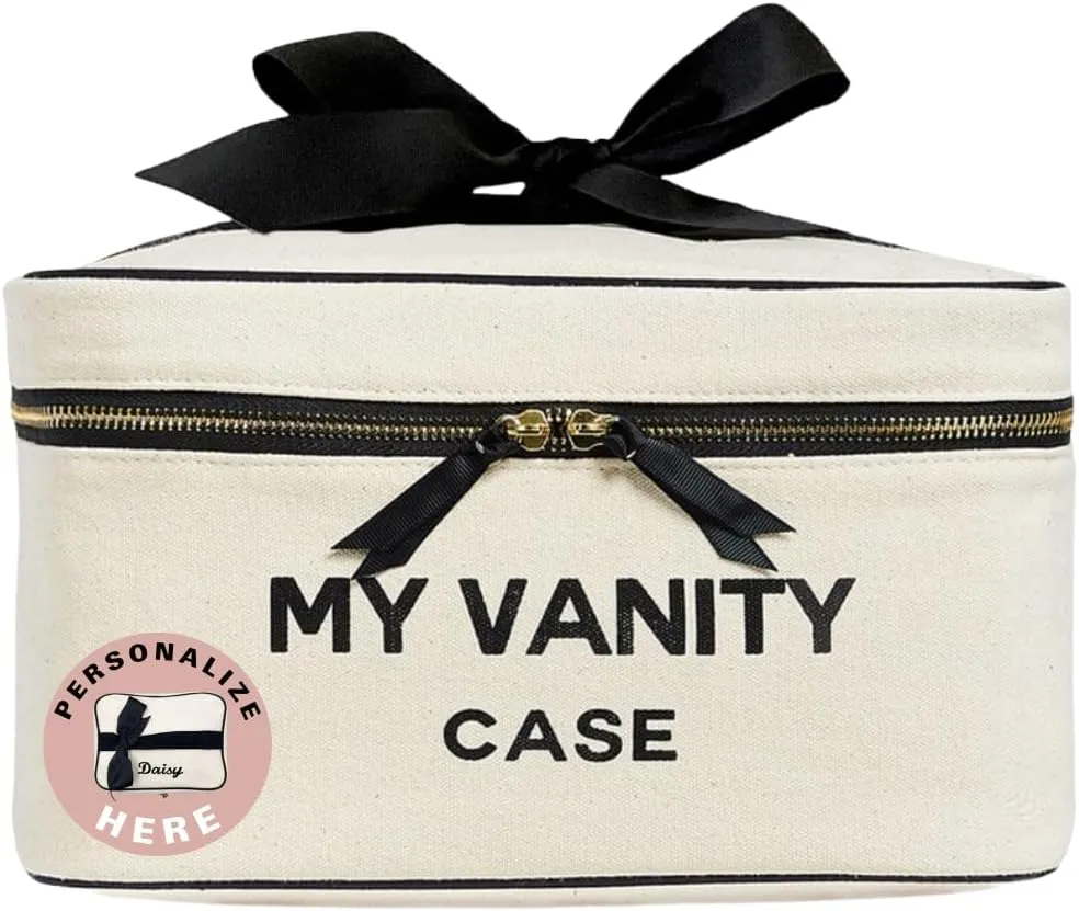 Personalized Makeup Bag for Women | Cosmetic Bag Organizer for Girls with Monogramming | Makeup Pouch for Traveling | Toiletry Bags for Women | Make Up Travel Pouches | Cream