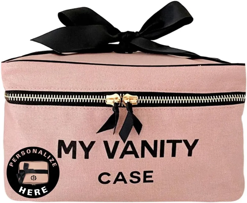 Personalized Makeup Bag for Women | Cosmetic Bag Organizer for Girls with Monogramming | Makeup Pouch for Traveling | Toiletry Bags for Women | Make Up Travel Pouches | Pink/Blush