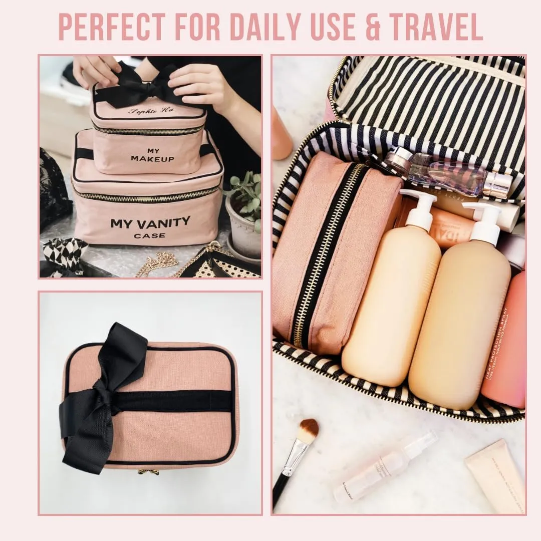 Personalized Makeup Bag for Women | Cosmetic Bag Organizer for Girls with Monogramming | Makeup Pouch for Traveling | Toiletry Bags for Women | Make Up Travel Pouches | Pink/Blush