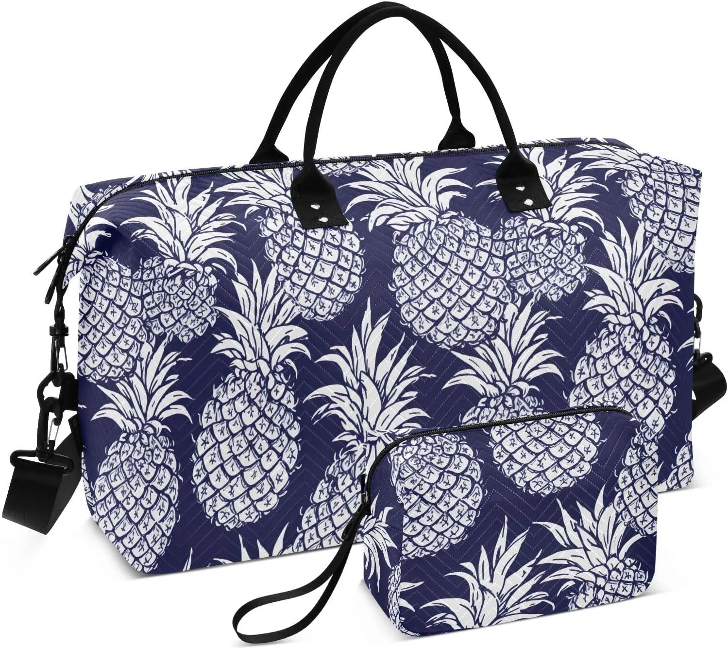 Pineapple Dark Blue Travel Duffle Bag Duffel Bags Large Weekender Bag Carry On Duffel Bag Gym Bag with Toiletry Bag Garment Duffle Bags for Airplanes Women Men Yoga Sports Ttrip Adults