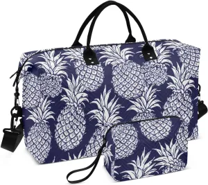 Pineapple Dark Blue Travel Duffle Bag Duffel Bags Large Weekender Bag Carry On Duffel Bag Gym Bag with Toiletry Bag Garment Duffle Bags for Airplanes Women Men Yoga Sports Ttrip Adults