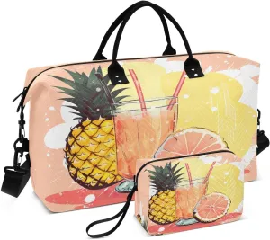 Pineapple Orange Juice Travel Duffle Bag Duffel Bags Large Weekender Bag Carry On Duffel Bag Gym Bag with Toiletry Bag Garment Duffle Bags for Adults Women Airplanes Men Sports Ttrip Yoga