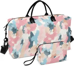 Pink Blue Camouflage Travel Duffle Bag Duffel Bags Large Weekender Bag Carry On Duffel Bag Gym Bag with Toiletry Bag Garment Duffle Bags for Airplanes Women Men Yoga Sports Trip Adults
