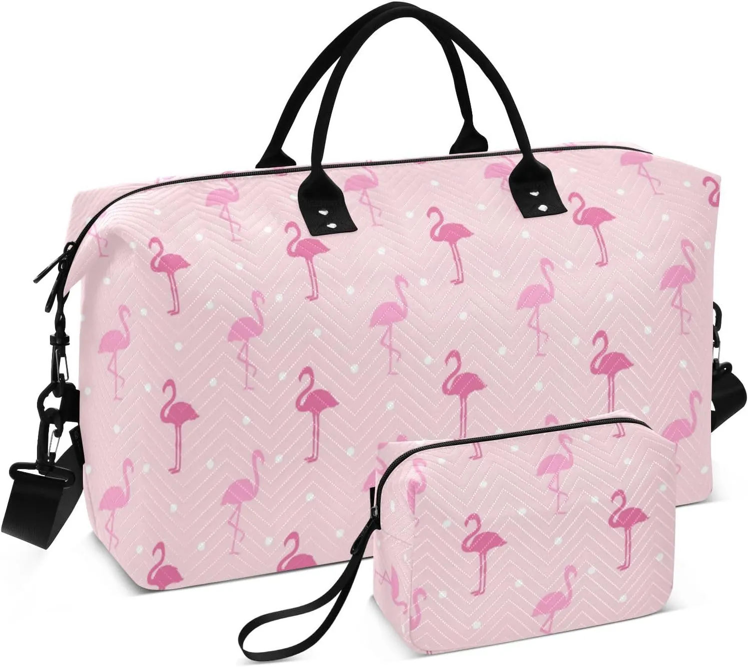 Pink Flamingos Travel Duffle Bag Duffel Bags Large Weekender Bag Carry On Duffel Bag Gym Bag with Toiletry Bag Garment Duffle Bags for Women Men Adults Airplanes Trip Yoga Sports