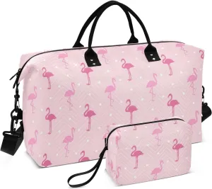 Pink Flamingos Travel Duffle Bag Duffel Bags Large Weekender Bag Carry On Duffel Bag Gym Bag with Toiletry Bag Garment Duffle Bags for Women Men Adults Airplanes Trip Yoga Sports