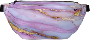 Pink Golden Veins Marble Texture Fanny Pack For Women Man, Waist Belt Bag Crossbody For Sports Travel Hiking Running Jogging