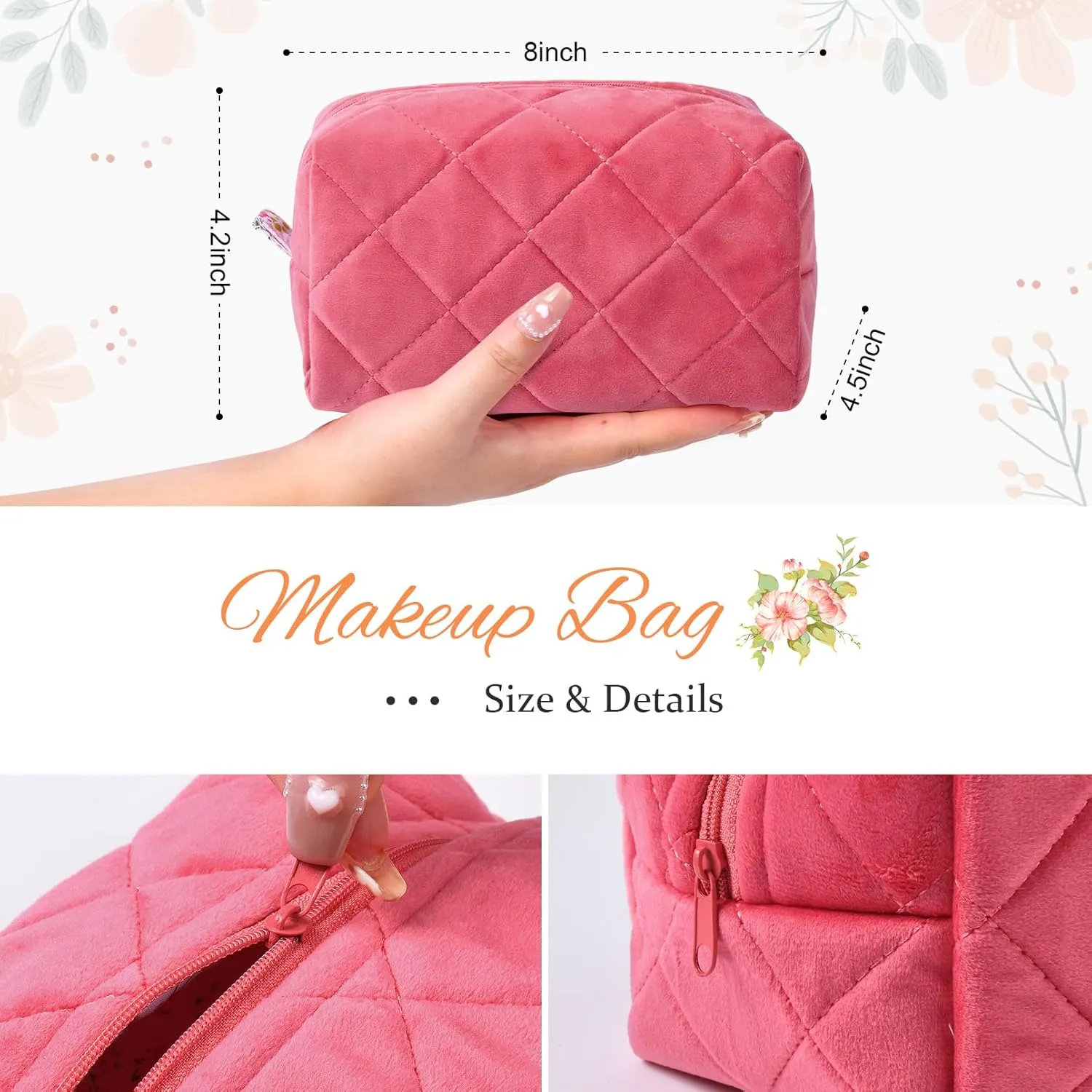 Pink Makeup Bag Terry Quilted Cosmetic Bag Puffy Coquette Makeup pouch Aesthetic Cotton Travel Toiletry Bag Organizer Makeup Brushes Storage Bag for Women