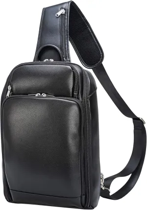 Polare Modern Style Sling Shoulder Bag Mens Travel/Hiking Daypack with Full Grain Italian Leather and YKK Zippers