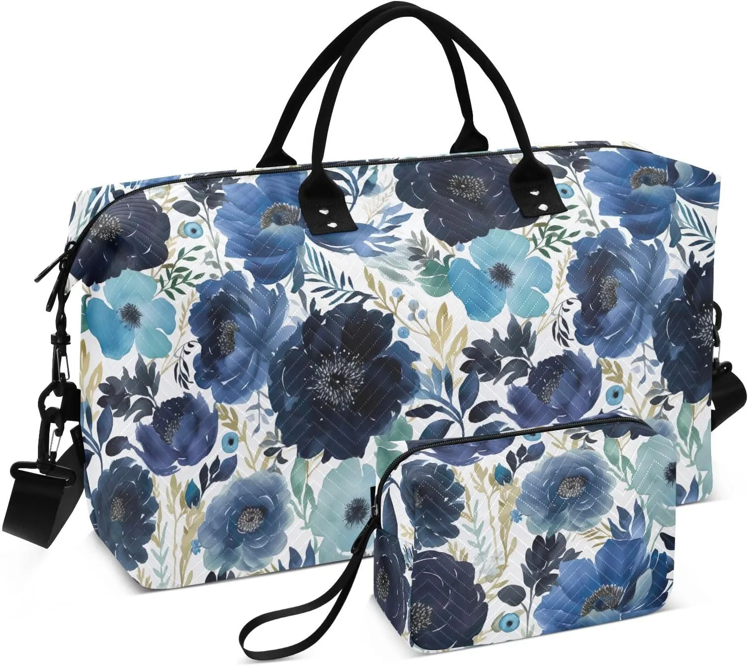 Poppy Flowers Blue Travel Duffle Bag Duffel Bags Large Weekender Bag Carry On Duffel Bag Gym Bag with Toiletry Bag Garment Duffle Bags for Adults Women Airplanes Men Sports Trip Yoga