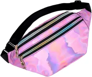 Portable Shiny Waist Bag for Women Fashion Crossbody Bag Casual Waist Pouch Storage Compartment for Cellphone Id Wallet Travel Hiking