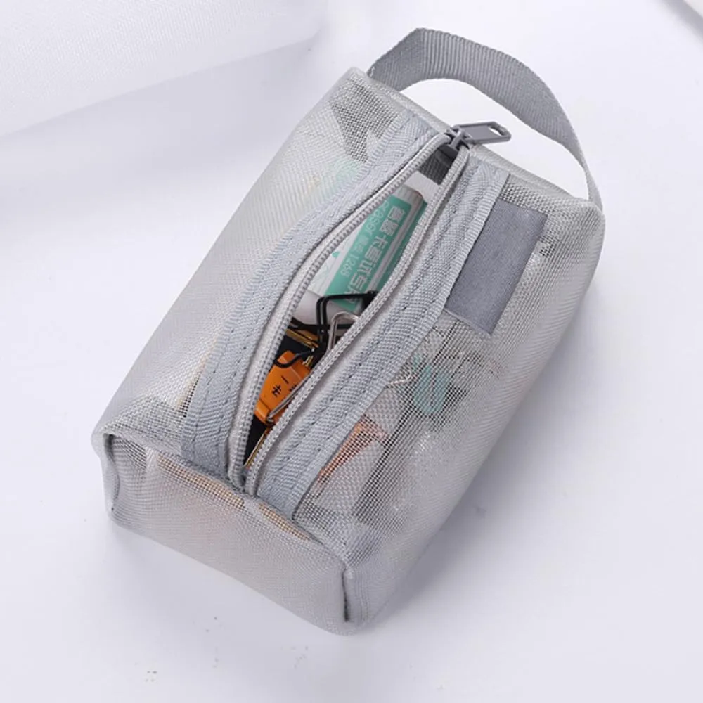 Portable Square Mesh Storage Bag, Mesh Makeup Bag with Zipper Cosmetic Bag, Small Square Coin Purse Portable Toiletry Bag (3Pcs Black)